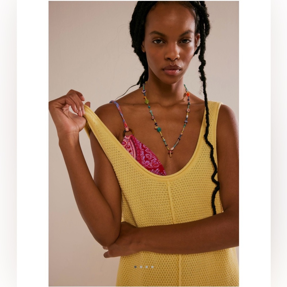 NWT FREE PEOPLE XS Hailee Sweater Jumpsuit Romper Yellow Tansy NEW FP BEACH - Picture 3 of 5